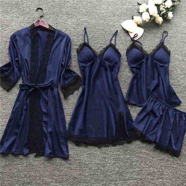 pajamas set satin silk womens sleepwears 4 pieces nightwear pyjama spaghetti strap lace sleep lounge pijama with chest pad, Black;red
pajamas set satin silk womens sleepwears 4 pieces nightwear pyjama spaghetti strap lace sleep lounge pijama with chest pad, Black;red