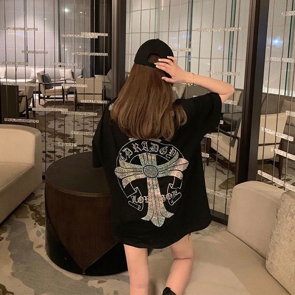 t-shirt summer black short sleeve 2020 new undershirt missing loose medium long diamond t-shirt women's fashion brand, White
t-shirt summer black short sleeve 2020 new undershirt missing loose medium long diamond t-shirt women's fashion brand, White