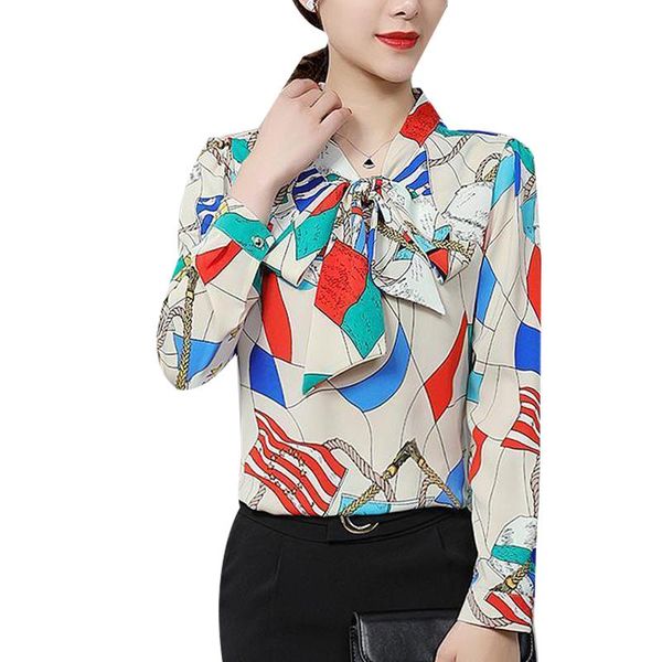 women's blouses & shirts spring autumn style chiffon shirt bow neck printed long sleeve elegant casual dd8605, White
women's blouses & shirts spring autumn style chiffon shirt bow neck printed long sleeve elegant casual dd8605, White