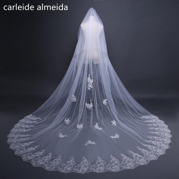 bridal veils 3m *3m wedding veil with comb lace appliques veu de noiva velo two layer 2021 accessories, Black