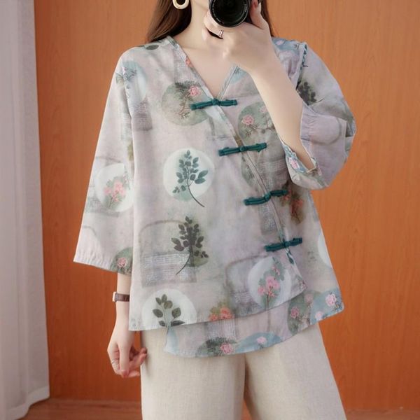 women's blouses & shirts women summer cotton linen casual arrival 2021 chinese style v-neck floral print loose comfortable female b305, White
women's blouses & shirts women summer cotton linen casual arrival 2021 chinese style v-neck floral print loose comfortable female b305, White