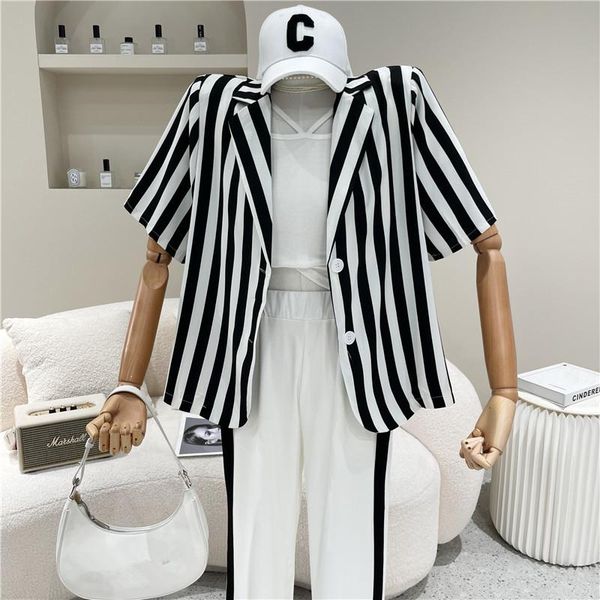 women's suits & blazers clothing summer 2021 niche design fashion striped lapel suit coat casual short sleeve small top, White;black
women's suits & blazers clothing summer 2021 niche design fashion striped lapel suit coat casual short sleeve small top, White;black