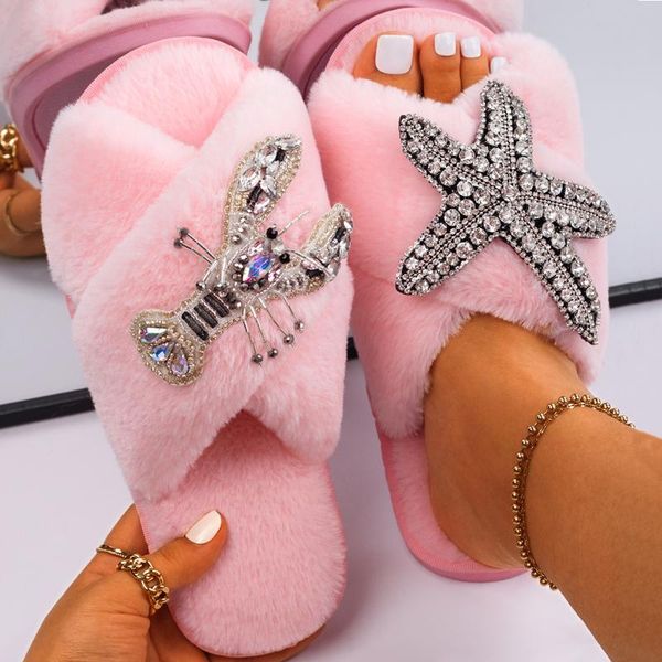 slippers fur slides for women fluffy cross strap starfish lobster decor luxury house flat winter warm designer shoes, Black
slippers fur slides for women fluffy cross strap starfish lobster decor luxury house flat winter warm designer shoes, Black