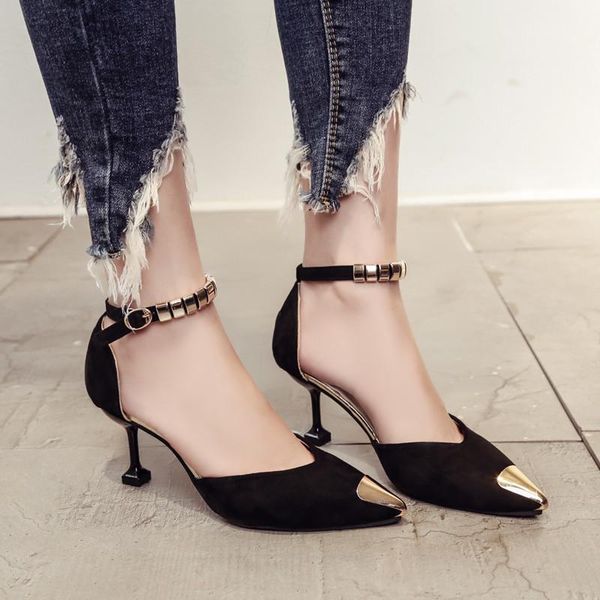 pointed suede high heels sandals women 2021 autumn summer shoes fashion metal decoration buckle sweet party, Black
pointed suede high heels sandals women 2021 autumn summer shoes fashion metal decoration buckle sweet party, Black