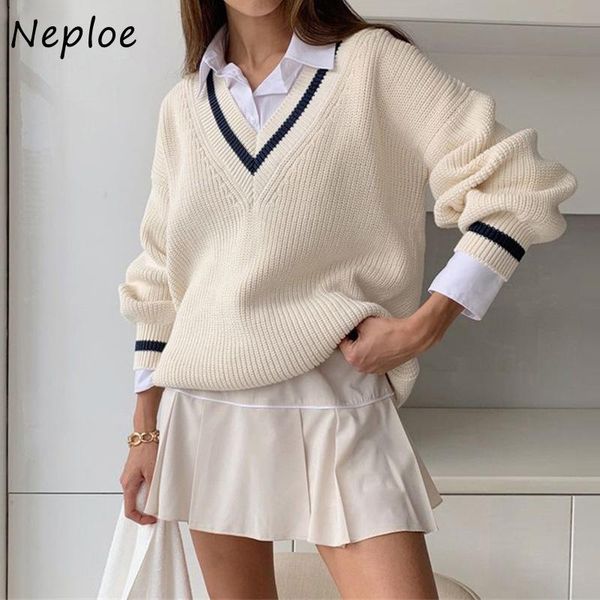 women's sweaters neploe chic panelled patchwork loose women pullovers 2021 autumn all-match knitted fresh v-neck long sleeve, White;black
women's sweaters neploe chic panelled patchwork loose women pullovers 2021 autumn all-match knitted fresh v-neck long sleeve, White;black