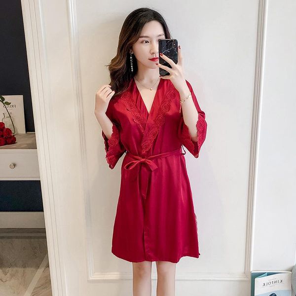 female sleepwear silk robe gown set spring kimono bathrobe lace wedding lingerie night dress home suit women's, Black;red
female sleepwear silk robe gown set spring kimono bathrobe lace wedding lingerie night dress home suit women's, Black;red