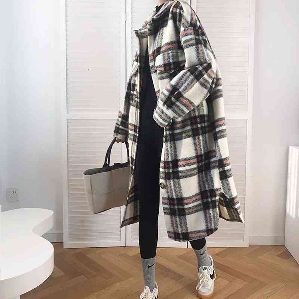 women's sweaters 2021 ladies plaid jacket oversized long coat weight wool, White;black
women's sweaters 2021 ladies plaid jacket oversized long coat weight wool, White;black