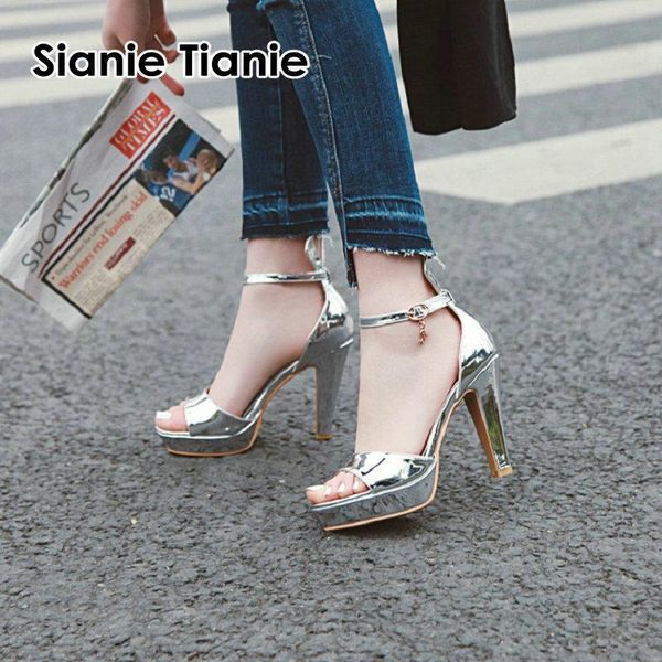 sianie tianie 2021 patent leather silver gold peep toe woman thin high heels shoes for women female gladiator platform sandals, Black 
sianie tianie 2021 patent leather silver gold peep toe woman thin high heels shoes for women female gladiator platform sandals, Black