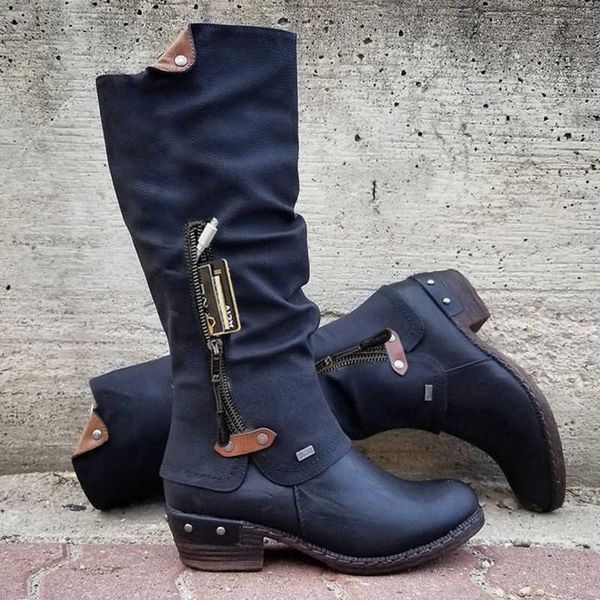 large leather boots 2021 autumn winter new round head low heel side zipper pocket women's boots, Black
large leather boots 2021 autumn winter new round head low heel side zipper pocket women's boots, Black