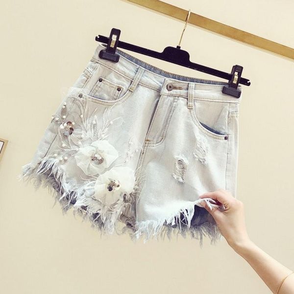 women's jeans heavy industry flower embroidered high waist denim shorts 2021 summer brushed white wide leg pants, Blue
women's jeans heavy industry flower embroidered high waist denim shorts 2021 summer brushed white wide leg pants, Blue