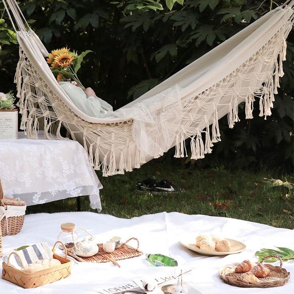 camp furniture outdoor hammock thickened canvas solid color tassel indoor dormitory crib bed double anti roll-over picnic camping swing
camp furniture outdoor hammock thickened canvas solid color tassel indoor dormitory crib bed double anti roll-over picnic camping swing