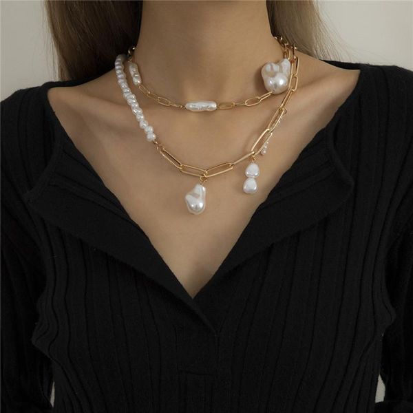 pendant necklaces barque irregular pearl bead chain double layer necklace for women girl metal gold color geometric charming, Silver
pendant necklaces barque irregular pearl bead chain double layer necklace for women girl metal gold color geometric charming, Silver