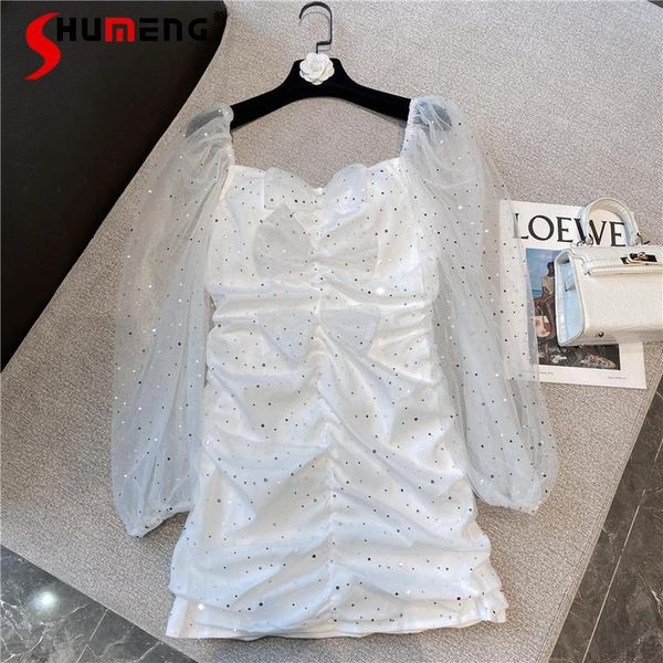 casual dresses fashion retro lapels puff sleeve mesh short dress for women 2021 autumn sequined bow pleated dotted prints ladies, Black;gray
casual dresses fashion retro lapels puff sleeve mesh short dress for women 2021 autumn sequined bow pleated dotted prints ladies, Black;gray