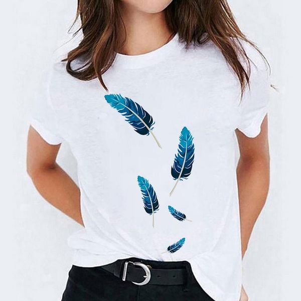 women's t-shirt summer fashion feather print short sleeve lady t-shirts t shirt ladies womens graphic female tee, White
women's t-shirt summer fashion feather print short sleeve lady t-shirts t shirt ladies womens graphic female tee, White