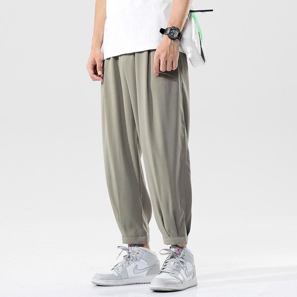 men's pants spring and autumn thin loose straight-leg wide-leg cropped trousers trend casual, Black