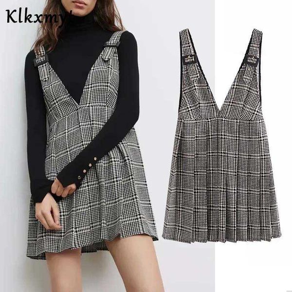 klkxmyt za dress women vest fashion plaid vintage long sleeve v neck shoulder strap mini party female vestidos 210527, Black;gray
klkxmyt za dress women vest fashion plaid vintage long sleeve v neck shoulder strap mini party female vestidos 210527, Black;gray