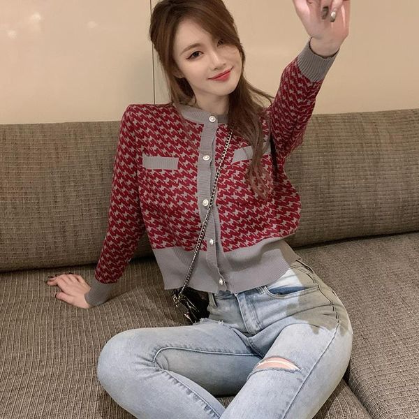 women's knits & tees spring and fall knit plaid loose cardigan houndstooth v-neck fashionable vintage sweater women clothing mujer, White
women's knits & tees spring and fall knit plaid loose cardigan houndstooth v-neck fashionable vintage sweater women clothing mujer, White
