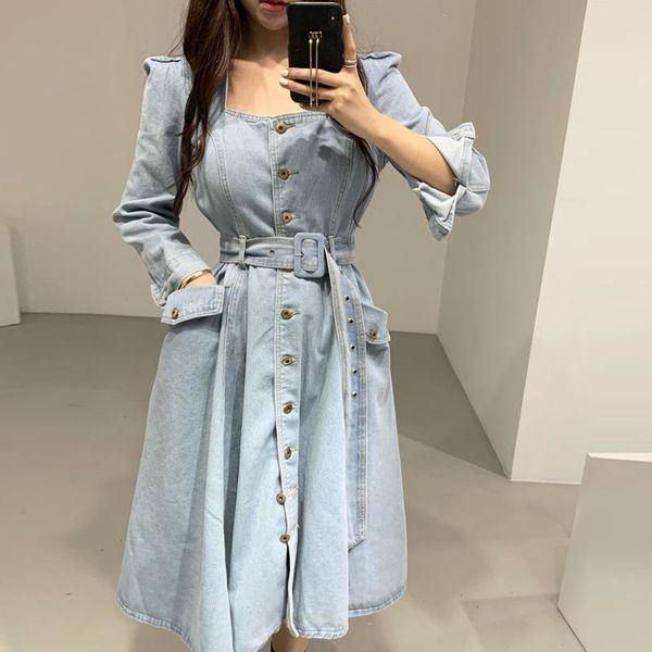 casual dresses lugentolo square collar sashes denim dress women korean fashion big swing a-line single breasted pocket, Black;gray
casual dresses lugentolo square collar sashes denim dress women korean fashion big swing a-line single breasted pocket, Black;gray