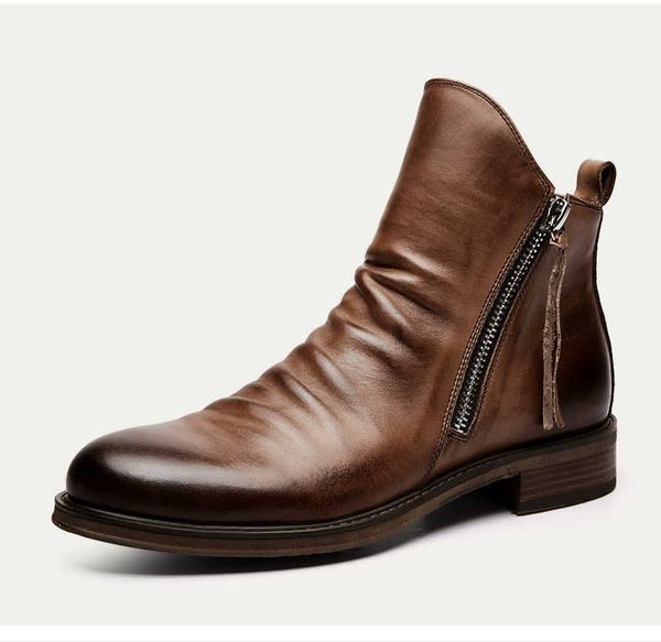 four color zipper men's boots new pleated chelsea knight boots big head casual cowboy, Black
four color zipper men's boots new pleated chelsea knight boots big head casual cowboy, Black