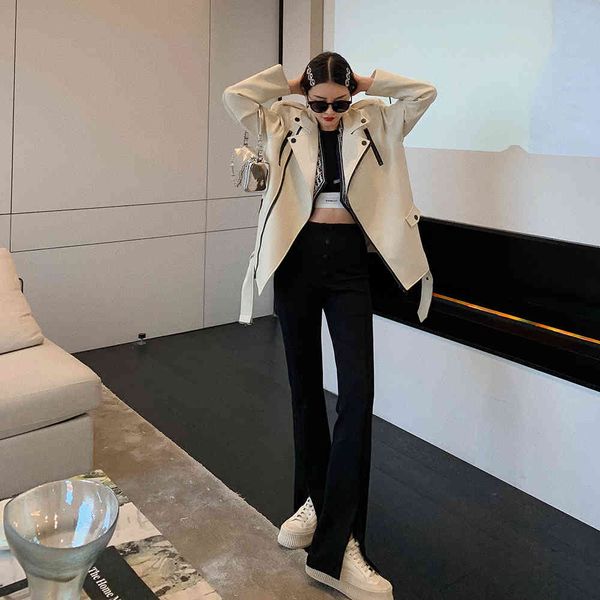 high waist straight slit wide leg pants women's early spring draping weeping casual suit mopping 210429, Blue
high waist straight slit wide leg pants women's early spring draping weeping casual suit mopping 210429, Blue