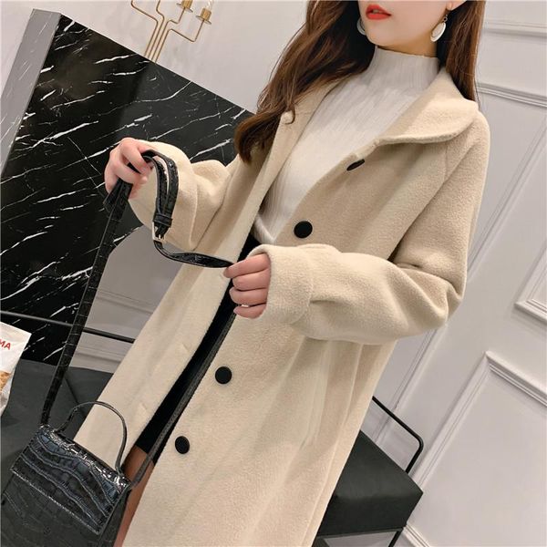 women's wool & blends high-quality double-faced woolen cashmere coat long section autumn and winter loose fashion back split, Black
women's wool & blends high-quality double-faced woolen cashmere coat long section autumn and winter loose fashion back split, Black