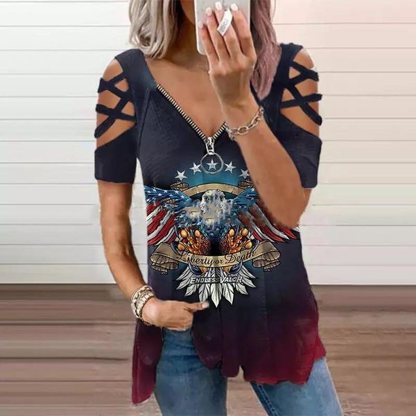 women's blouses & shirts summer casual usa print off-shoulder short-sleeved deep v-neck zipper ladies oversized blouse shirt loose plus, White
women's blouses & shirts summer casual usa print off-shoulder short-sleeved deep v-neck zipper ladies oversized blouse shirt loose plus, White
