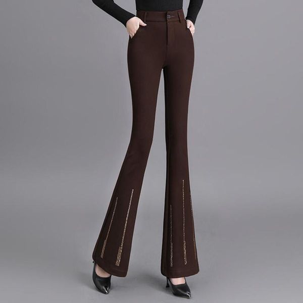 women's pants & capris elegant women flare high waist slim korean drilling autumn winter lady ol work trousers pantalones de mujer s169, Black;white
women's pants & capris elegant women flare high waist slim korean drilling autumn winter lady ol work trousers pantalones de mujer s169, Black;white
