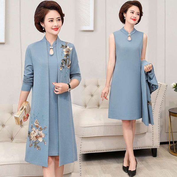 luxury casual dresses middle aged elderly women's summer sleeved drs two piece set middle and long foreign style middle-aged 's c, Black;gray 
luxury casual dresses middle aged elderly women's summer sleeved drs two piece set middle and long foreign style middle-aged 's c, Black;gray