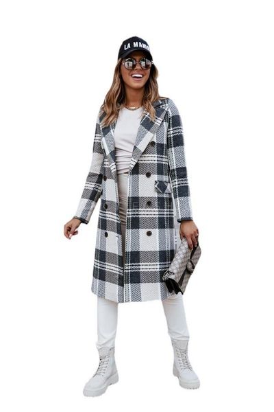 women's wool & blends 2021 autumn trench coat for women plaid print long sleeve pockets turn-down collar womens woolen donsignet, Black
women's wool & blends 2021 autumn trench coat for women plaid print long sleeve pockets turn-down collar womens woolen donsignet, Black