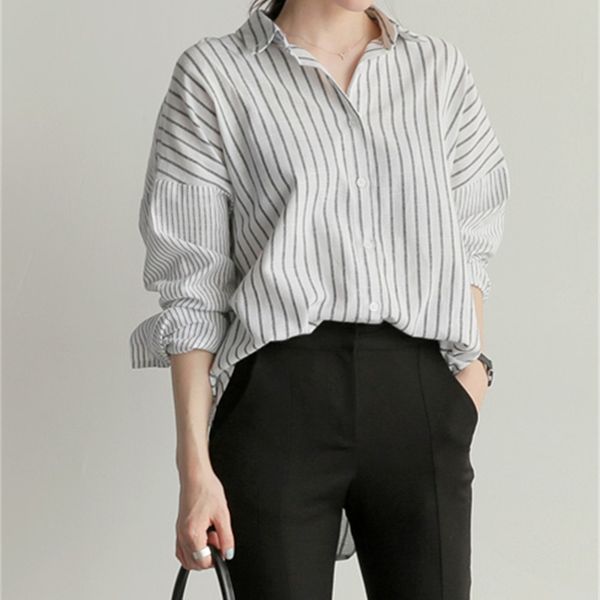 s-xl plus size striped women shirt long sleeve turn down collar casual summer ol office work blouse 210423, Black
s-xl plus size striped women shirt long sleeve turn down collar casual summer ol office work blouse 210423, Black