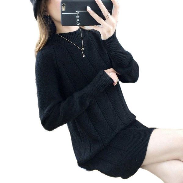 women's sweaters fashionable mid-length bottoming woman sets of 2021 long-sleeved high-necked loose with sweater dresses, White;black
women's sweaters fashionable mid-length bottoming woman sets of 2021 long-sleeved high-necked loose with sweater dresses, White;black
