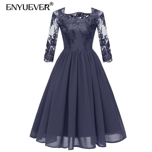 enyuever elegant women dress spring clothes 3/4 sleeve robe pin up swing chiffon embroidered for evening party vestidos casual dresses, Black;gray
enyuever elegant women dress spring clothes 3/4 sleeve robe pin up swing chiffon embroidered for evening party vestidos casual dresses, Black;gray