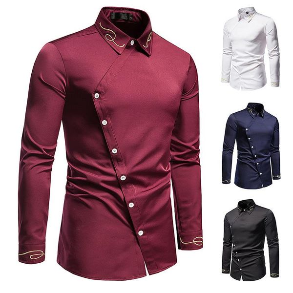 european men's shirt, trend embroidery asymmetric long sleeve shirt casual shirts, White;black
european men's shirt, trend embroidery asymmetric long sleeve shirt casual shirts, White;black