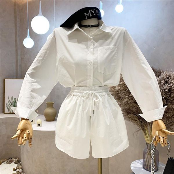 women's tracksuits niche design clothing summer 2021 long sleeve solid loose shirt + high waist wide leg shorts pants two piece set, Gray
women's tracksuits niche design clothing summer 2021 long sleeve solid loose shirt + high waist wide leg shorts pants two piece set, Gray