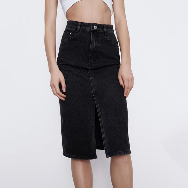 european and american style spring summer split chic mid-length high waist thin package hip denim skirt female skirts, Black
european and american style spring summer split chic mid-length high waist thin package hip denim skirt female skirts, Black