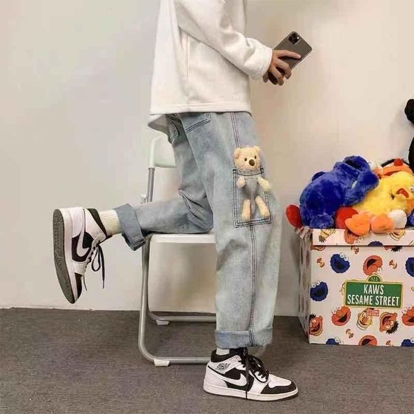 men's jeans 2021 men fashion casual straight cute bear loose oversize male trousers long pants man denim y2k, Blue
men's jeans 2021 men fashion casual straight cute bear loose oversize male trousers long pants man denim y2k, Blue