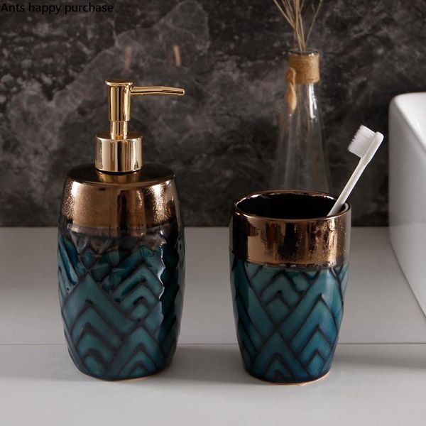 bath accessory set ceramic bathroom supplies home 3-piece blue lotion bottle soap toothbrush holder mouth cup couple wash cups
bath accessory set ceramic bathroom supplies home 3-piece blue lotion bottle soap toothbrush holder mouth cup couple wash cups