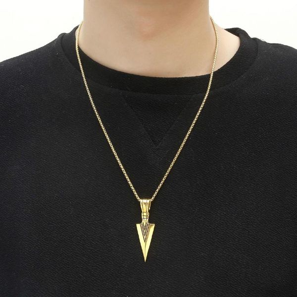 pendant necklaces geometric triangle pointed spear necklace and men's stainless steel gold male choke jewelry gift, Silver
pendant necklaces geometric triangle pointed spear necklace and men's stainless steel gold male choke jewelry gift, Silver