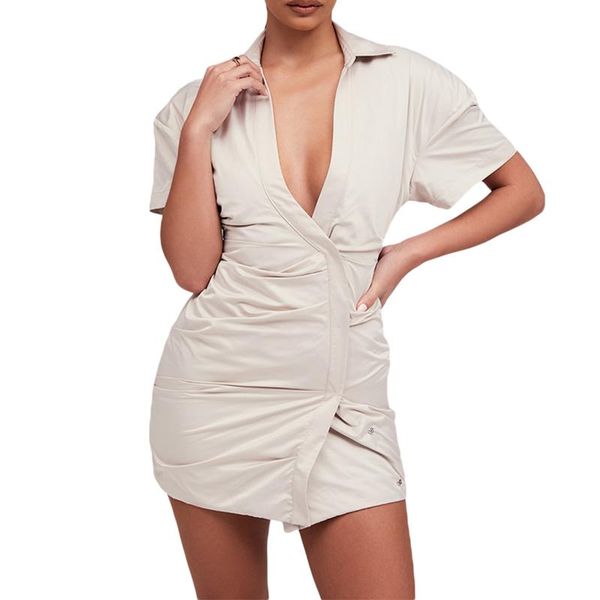 casual dresses 2021 women short sleeve shirt dress with pleated decoration low cut skinny fit summer clothing, Black;gray
casual dresses 2021 women short sleeve shirt dress with pleated decoration low cut skinny fit summer clothing, Black;gray