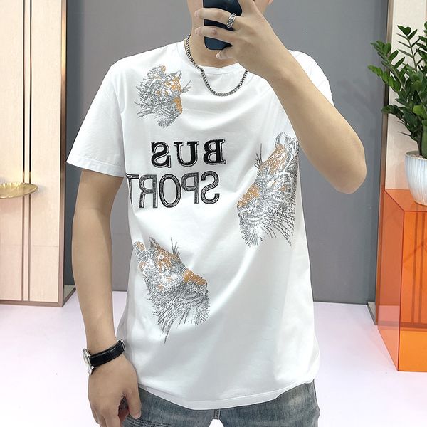 men's summer korean fashion mercerized cotton half sleeve bottomed shirt tiger head diamond printed short t-shirt men, White;black
men's summer korean fashion mercerized cotton half sleeve bottomed shirt tiger head diamond printed short t-shirt men, White;black