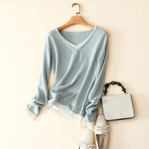 women's sweaters autumn casual high-end 100% cashmere v neck patchwork designs women, White;black
women's sweaters autumn casual high-end 100% cashmere v neck patchwork designs women, White;black