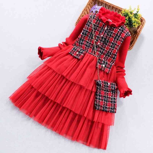 arrival kids girl clothes red knitted sweater dress with plaid bag long sleeve fashion big girls layered dress children 210713, Red;yellow
arrival kids girl clothes red knitted sweater dress with plaid bag long sleeve fashion big girls layered dress children 210713, Red;yellow