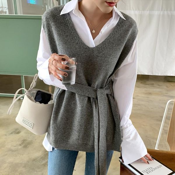 women's vests lanmrem koreans fashion v collar kintting sleeveless vest with belt loose large size pullover spring tide all-match yj19, Black;white
women's vests lanmrem koreans fashion v collar kintting sleeveless vest with belt loose large size pullover spring tide all-match yj19, Black;white