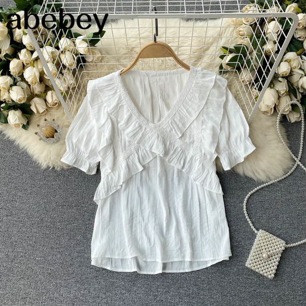 women design korean blouse sweet puff sleeve v neck solid casual summer fashion streetwear short blouses 210512, White
women design korean blouse sweet puff sleeve v neck solid casual summer fashion streetwear short blouses 210512, White