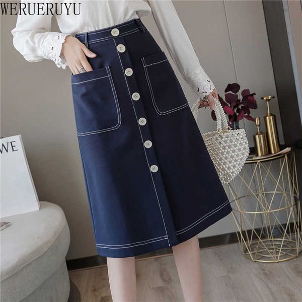 werueruyu spring summer fashion solid aline women skirt causal high waist single-breasted female skirt 210608, Black
werueruyu spring summer fashion solid aline women skirt causal high waist single-breasted female skirt 210608, Black