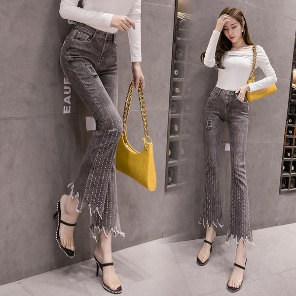 women's jeans grey for women summer high waist pencil flare stylish simplicity casual elastic slim ladies', Blue
women's jeans grey for women summer high waist pencil flare stylish simplicity casual elastic slim ladies', Blue