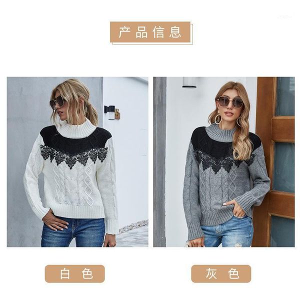 wenqing womens loose cable knit lace trim mock neck long sleeve pullover sweaters women's, White;black
wenqing womens loose cable knit lace trim mock neck long sleeve pullover sweaters women's, White;black