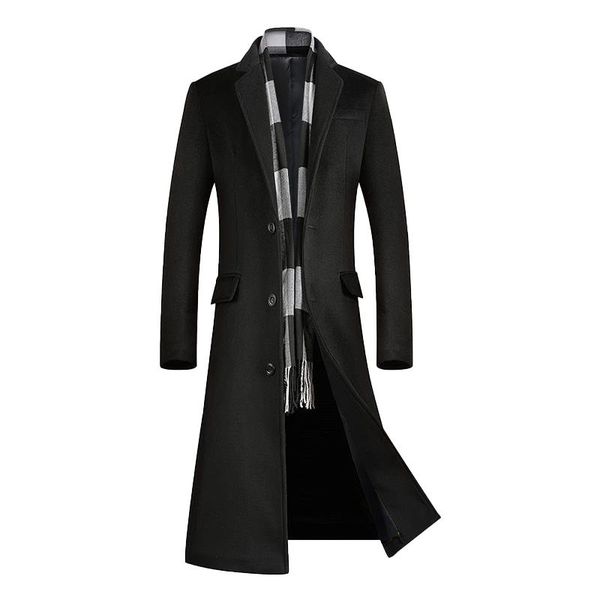 Men's Wool & Blends Coats Wool Content Long Jacket Coat Windbreaker Overcoat, Black