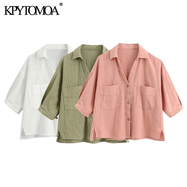 women fashion with pockets loose cropped linen blouses vintage short sleeve side vents female shirts chic 210420, White
women fashion with pockets loose cropped linen blouses vintage short sleeve side vents female shirts chic 210420, White