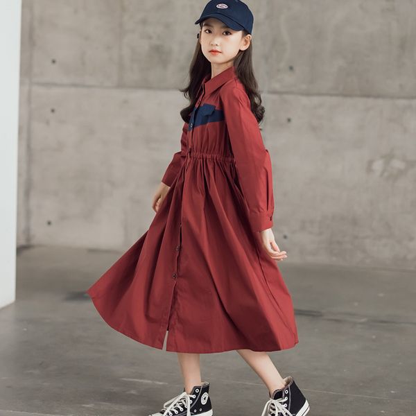 casual dresses little girl clothes original series youth dress wine red contrast shirt collar button elegant waist, Black;gray
casual dresses little girl clothes original series youth dress wine red contrast shirt collar button elegant waist, Black;gray